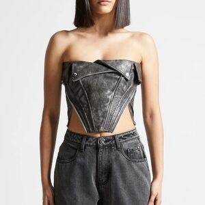 MANIÈRE DE VOIR USA Vintage Vegan Leather Biker Corset - Grey